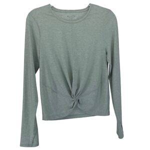 Athleta Long Sleeve Essence Twist Top Sage Green Cropped Shirt Women Size M